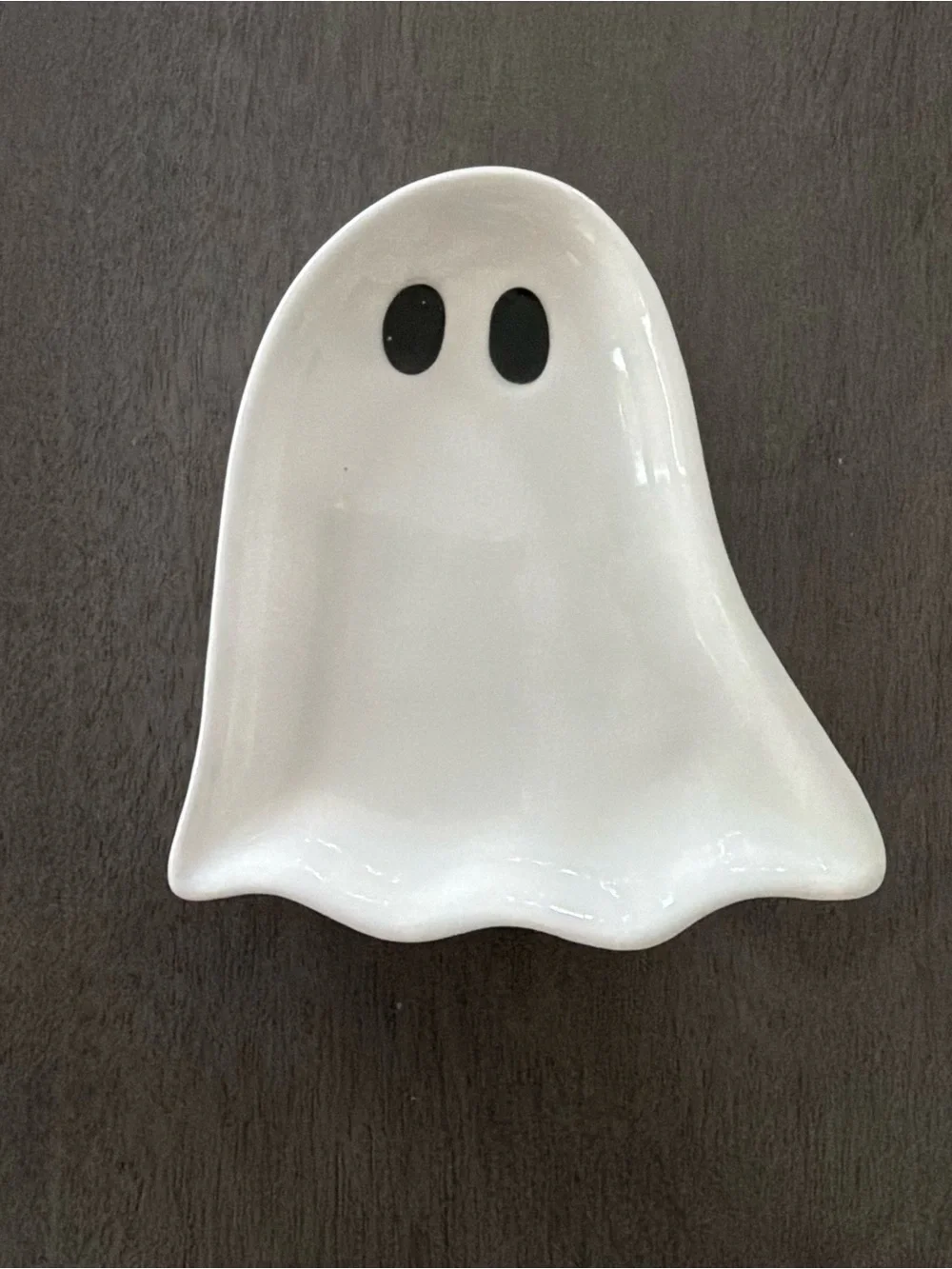 NWT White Ceramic Ghost Trinket Dish.  4” x  3 1/2”